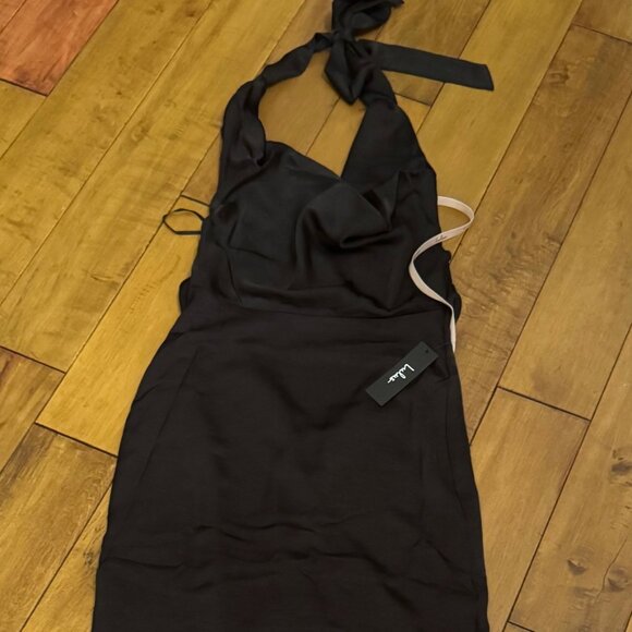 Lulus Carmelo Black Satin Halter Neck Backless Maxi Dress - Size S - Picture 2 of 3